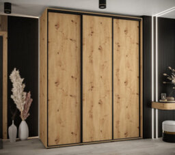Arte Rustic Oak Artisan Sliding Wardrobe H2050mm W1900mm D600mm With Customisable Black Steel Handles - thumbnail 2