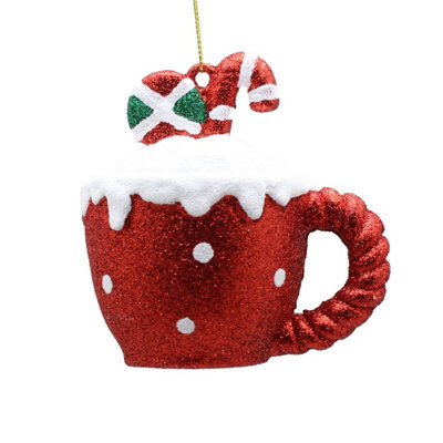 Glitter Christmas Candy Cane Cup Hanging Ornament Pack Of 6