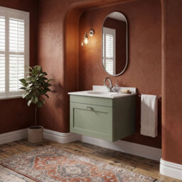 Balterley Swynnerton Traditional 1 Drawer Wall Hung Vanity Unit With Marble Basin, Satin Green, 600mm - thumbnail 4
