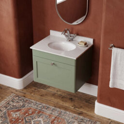 Balterley Swynnerton Traditional 1 Drawer Wall Hung Vanity Unit With Marble Basin, Satin Green, 600mm - thumbnail 3