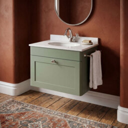 Balterley Swynnerton Traditional 1 Drawer Wall Hung Vanity Unit With Marble Basin, Satin Green, 600mm - thumbnail 2