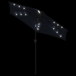 Berkfield Garden Parasol With Leds And Steel Pole Black 225X225X212Cm - thumbnail 8