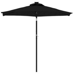 Berkfield Garden Parasol With Leds And Steel Pole Black 225X225X212Cm - thumbnail 4