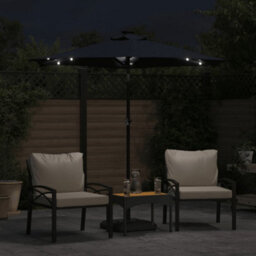 Berkfield Garden Parasol With Leds And Steel Pole Black 225X225X212Cm - thumbnail 3