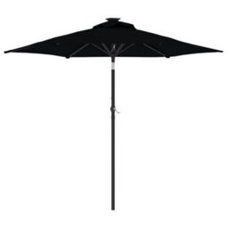 Berkfield Garden Parasol With Leds And Steel Pole Black 225X225X212Cm - thumbnail 2
