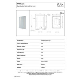 RAK Ceramics Rak Hestia 500X700mm Silvery White Illuminated Bathroom Mirror With Demister & Shaving Socket - thumbnail 2