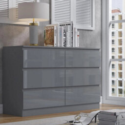 6 Drawer Chest Of Drawers Gloss Grey Front Matt Frame - thumbnail 6