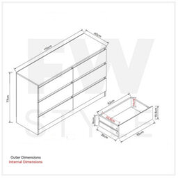 6 Drawer Chest Of Drawers Gloss Grey Front Matt Frame - thumbnail 2