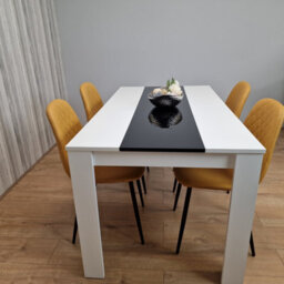 Kosy Koala Dining Table Set White And Black Table With 4 Mustard Gem Chairs Dining Room Furniture - thumbnail 2