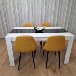 Kosy Koala Dining Table Set White And Black Table With 4 Mustard Gem Chairs Dining Room Furniture