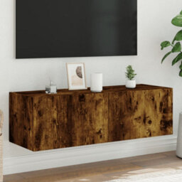 Berkfield Tv Wall Cabinet With Led Lights Smoked Oak 100X35X31 Cm - thumbnail 1