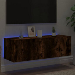 Berkfield Tv Wall Cabinet With Led Lights Smoked Oak 100X35X31 Cm - thumbnail 4