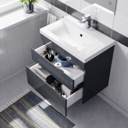 Nes Home Dark Grey 600mm Pvc 2 Drawer Wall Hung Vanity Cabinet & Basin Sink Unit - thumbnail 5