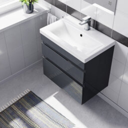 Nes Home Dark Grey 600mm Pvc 2 Drawer Wall Hung Vanity Cabinet & Basin Sink Unit - thumbnail 4