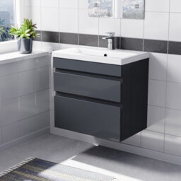 Nes Home Anthracite 600mm Pvc 2 Drawer Wall Hung Vanity Cabinet & Basin Sink Unit