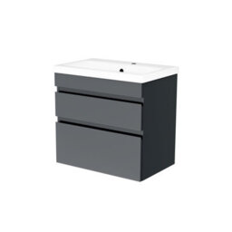 Nes Home Dark Grey 600mm Pvc 2 Drawer Wall Hung Vanity Cabinet & Basin Sink Unit - thumbnail 6