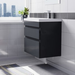 Nes Home Dark Grey 600mm Pvc 2 Drawer Wall Hung Vanity Cabinet & Basin Sink Unit - thumbnail 3