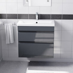 Nes Home Dark Grey 600mm Pvc 2 Drawer Wall Hung Vanity Cabinet & Basin Sink Unit - thumbnail 2