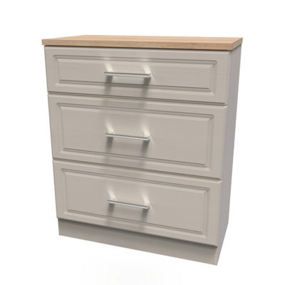 Sevilla Ready Assembled Matt Beige Light Oak Effect 3 Drawer Deep Chest (H)885mm (W)765mm (D)415mm - image 1