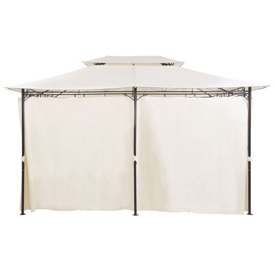 Beliani Beige Gazebo With Fabric Curtains And Black Powder-Coated Steel Frame, 300 X 400 Cm - image 1