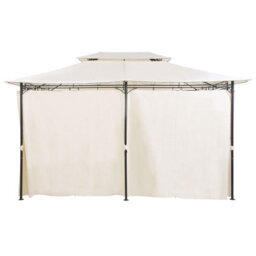 Beliani Beige Gazebo With Fabric Curtains And Black Powder-Coated Steel Frame, 300 X 400 Cm - thumbnail 1