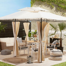 Beliani Beige Gazebo With Fabric Curtains And Black Powder-Coated Steel Frame, 300 X 400 Cm - thumbnail 2