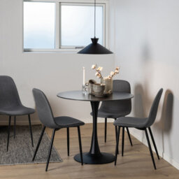 Furniture To Go Malta Ceramic Round Dining Table In Black 90X75Cm Included 4 Celia Dining Chair In Light Grey