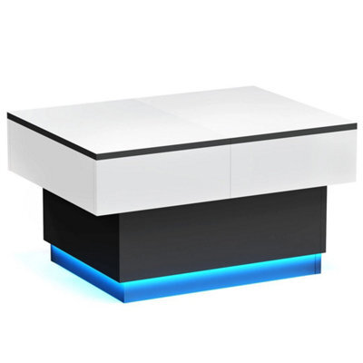 Led Extendable Coffee Table Wooden 2 Hidden Storage Modern Living Room - image 1