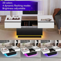 Led Extendable Coffee Table Wooden 2 Hidden Storage Modern Living Room - thumbnail 5
