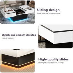 Led Extendable Coffee Table Wooden 2 Hidden Storage Modern Living Room - thumbnail 4