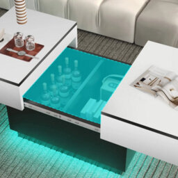 Led Extendable Coffee Table Wooden 2 Hidden Storage Modern Living Room - thumbnail 3
