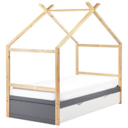 Beliani Kids Bed House Pine Wood Orgeval 90 X 200 Cm (Eu Single) With Storage Grey - thumbnail 1