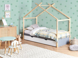 Beliani Kids Bed House Pine Wood Orgeval 90 X 200 Cm (Eu Single) With Storage Grey - thumbnail 2