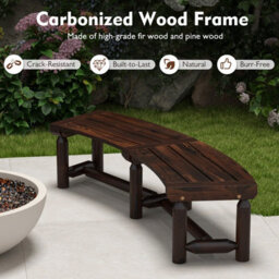 Costway Garden Curved Bench Patio Carbonized Wood Dining Bench Loveseat Slatted Seat - thumbnail 6