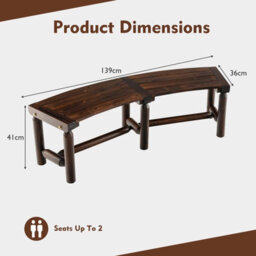 Costway Garden Curved Bench Patio Carbonized Wood Dining Bench Loveseat Slatted Seat - thumbnail 3