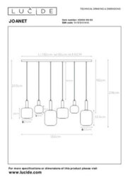 Lucide Joanet 6 Light Glass Bar Ceiling Pendant Black - thumbnail 7