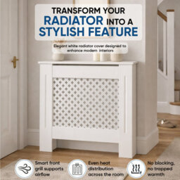 Home Treats Wooden Radiator Cover White Criss Cross Design Small 82Cm X 78Cm - thumbnail 3