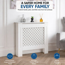 Home Treats Wooden Radiator Cover White Criss Cross Design Small 82Cm X 78Cm - thumbnail 4