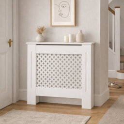 Home Treats Wooden Radiator Cover White Criss Cross Design Small 82Cm X 78Cm - thumbnail 1