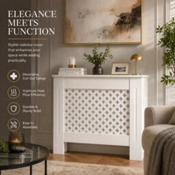 Home Treats Wooden Radiator Cover White Criss Cross Design Small 82Cm X 78Cm - thumbnail 2