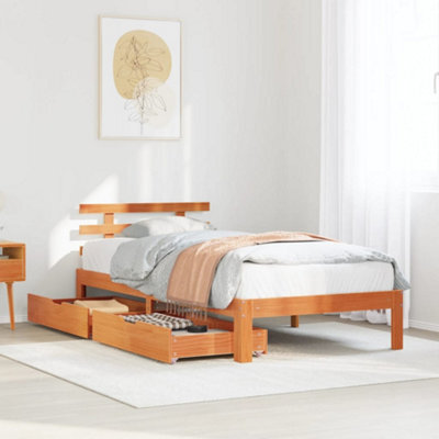 Berkfield Bed Frame With Drawers Without Mattress Wax Brown 75X190 Cm Small Single - image 1