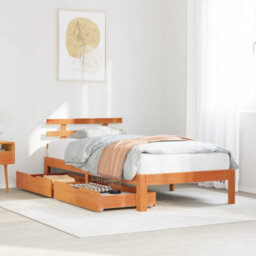 Berkfield Bed Frame With Drawers Without Mattress Wax Brown 75X190 Cm Small Single - thumbnail 1