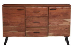 Orsina Large Acacia Sideboard, Solid Acacia Wood 2 Door, 3 Drawer Buffet Cabinet, Black Iron Legs And Hardware - thumbnail 1