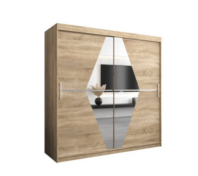 Arte Boliwia Contemporary 2 Mirrored Sliding Door Wardrobe 9 Shelves 2 Rails Sonoma Oak Effect (H)2000mm (W)2000mm (D)620mm - image 1