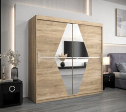 Arte Boliwia Contemporary 2 Mirrored Sliding Door Wardrobe 9 Shelves 2 Rails Sonoma Oak Effect (H)2000mm (W)2000mm (D)620mm - thumbnail 2