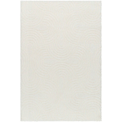 Livabliss Nomadic-Shaggy Ivory Modern Graphic Soft Plush Pile Living Bedroom Rug 160 X 213 Cm Easy Care, Non Shedding - image 1