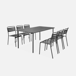 Sweeek - 6-8 Seater Rectangular Steel Garden Table With Chairs Amelia Anthracite 160X90X72 Cm