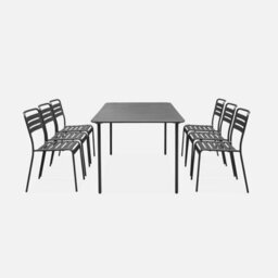 Sweeek - 6-8 Seater Rectangular Steel Garden Table With Chairs Amelia Anthracite 160X90X72 Cm - thumbnail 2