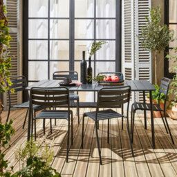 Sweeek - 6-8 Seater Rectangular Steel Garden Table With Chairs Amelia Anthracite 160X90X72 Cm - thumbnail 7