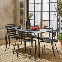 Sweeek - 6-8 Seater Rectangular Steel Garden Table With Chairs Amelia Anthracite 160X90X72 Cm - thumbnail 6